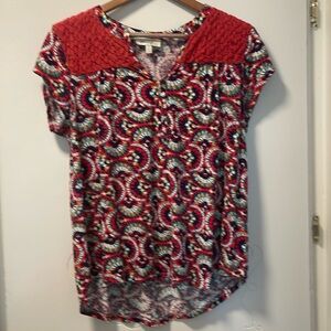 Porridge tee knit top with cotton yoke.  Size M
